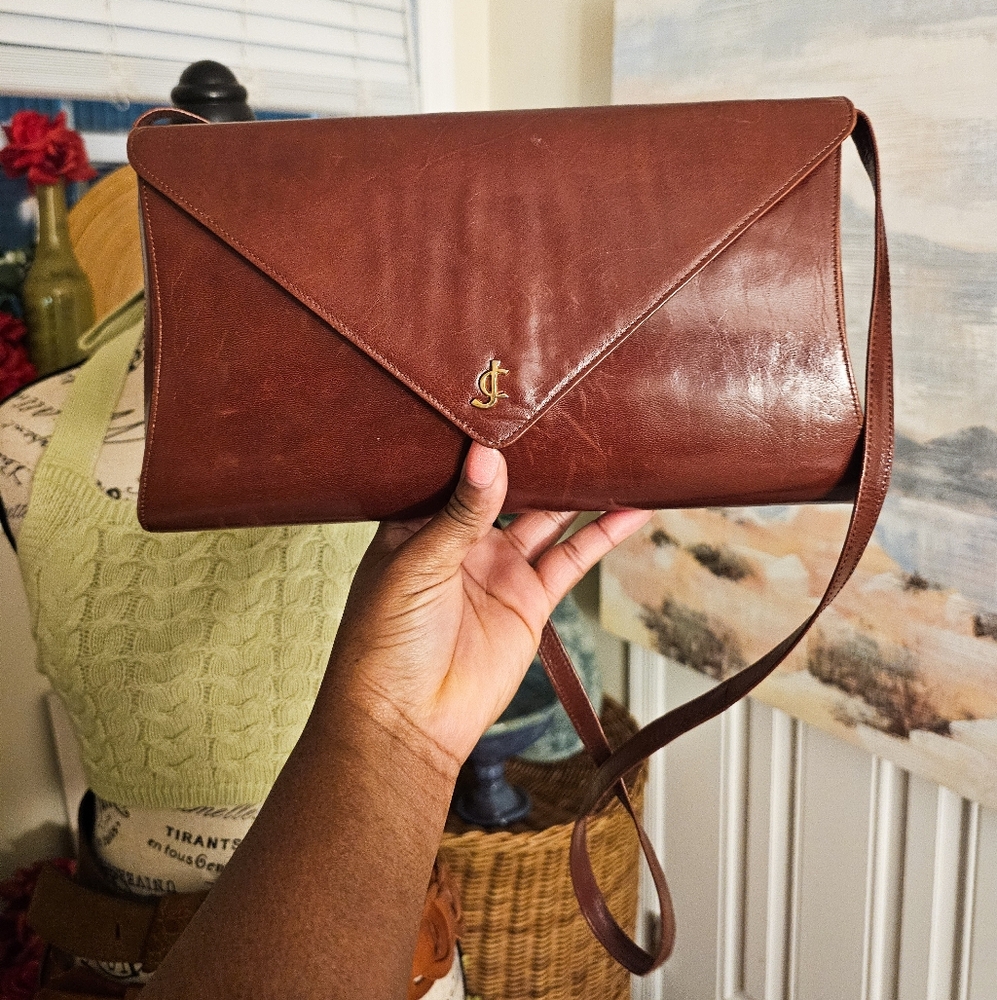 Charles Jourdan Brown Leather Envelope Shoulder Bag